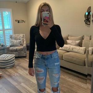 Brandy Melville long sleeve black cross top